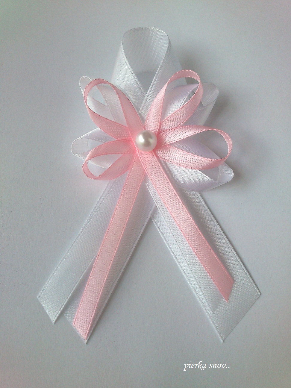 Svadobné pieko veľké  - bielo - ružové s perličkou