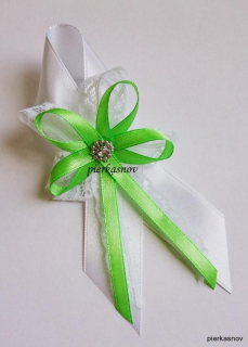 Svadobné pierko veľké  - bielo - zelené s čipkou 