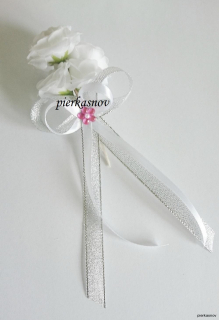 Svadobné pierko - biele ruže - bielo strtieborné