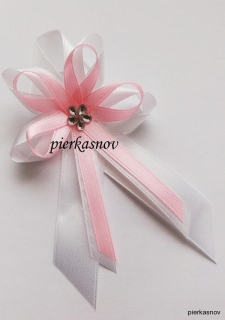 Svadobné pieko veľké  - bielo - ružové so strieborným kamienkom