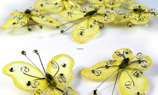 Aplikácia motýľ 50x55mm s kamienkami - žltá
