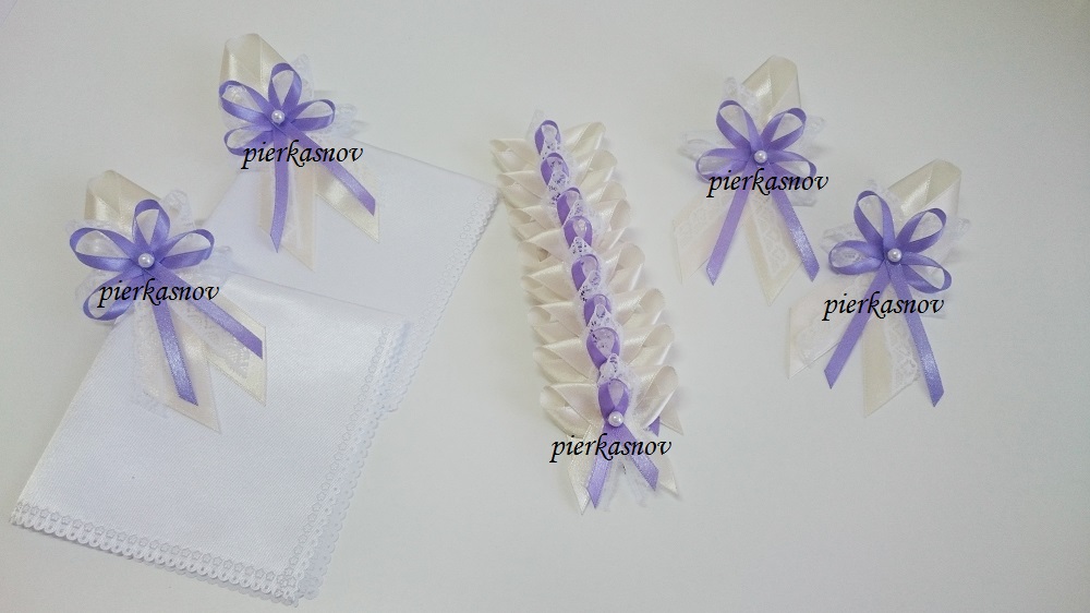 svadobné pierka krémové + čipka + fialové s perličkou