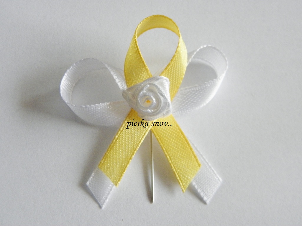 svadobné pierko žlté s bielou ružičkou VZOR 1