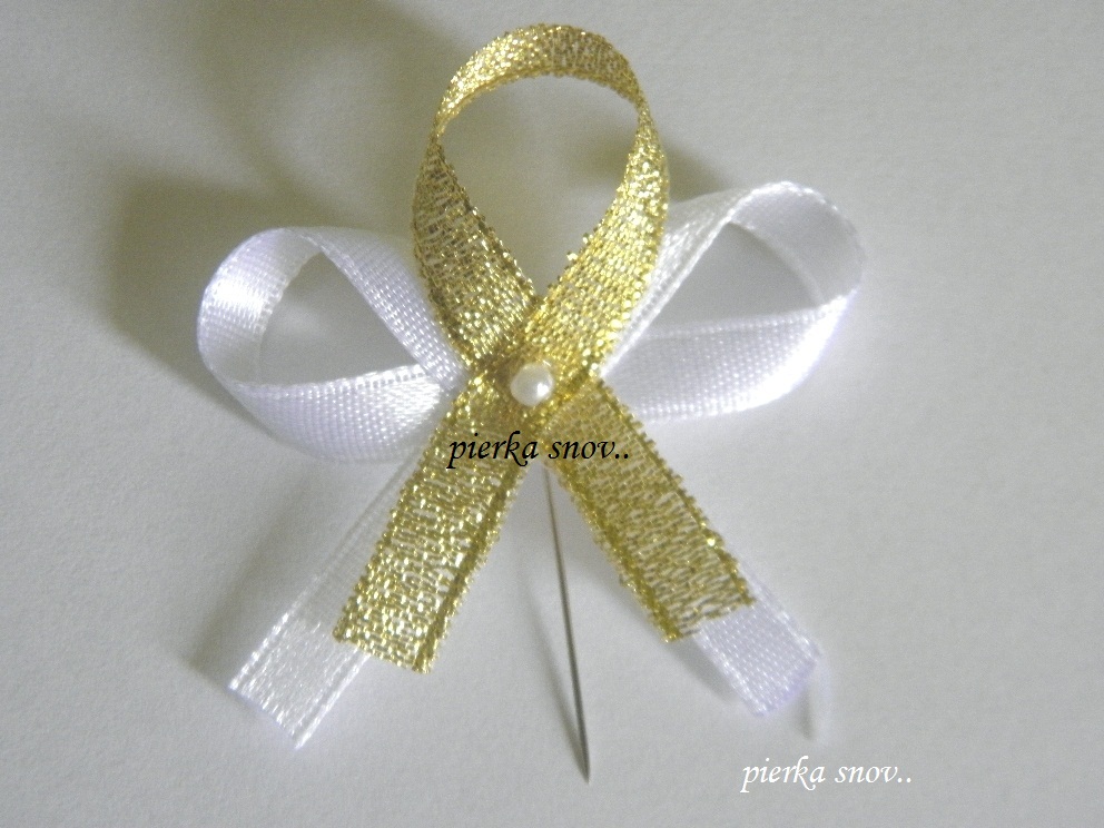 svadobné pierko bielo zlaté s perličkou VZOR 1
