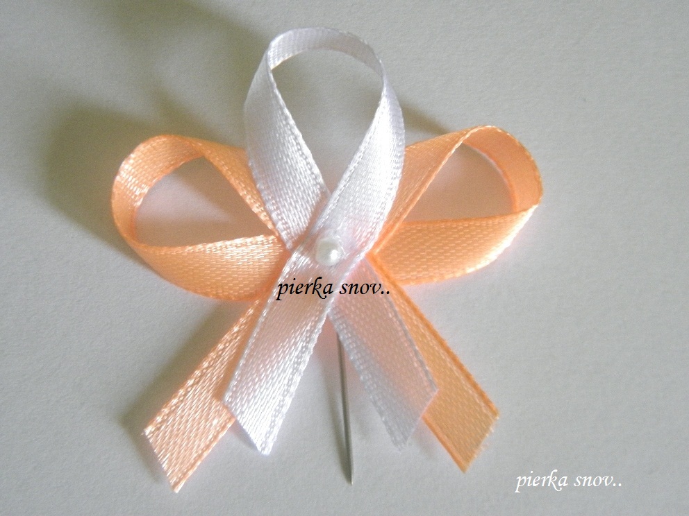 svadobné pierko bielo oranžové s perličkou VZOR 2