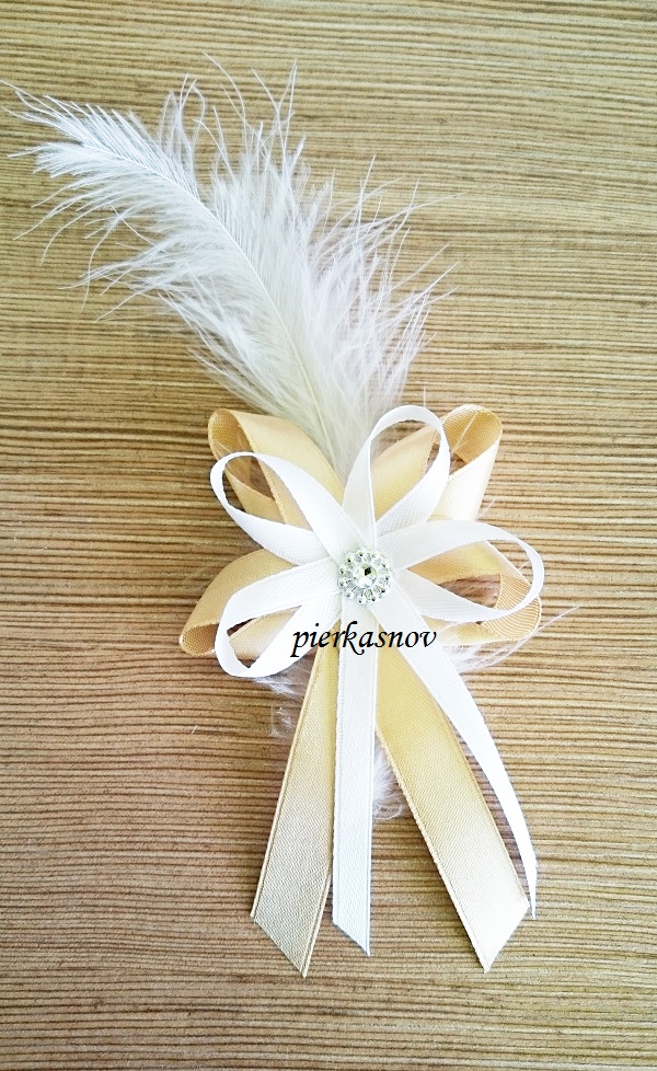 Svadobné pierko zlato - biele s perím