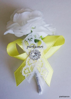 Svadobné pierko ruža bielo - žlté s čipkou a so štrasom