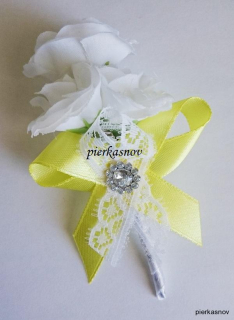 Svadobné pierko bielo - žlté s čipkou a štrasom