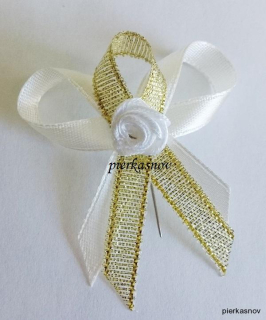 svadobné pierko krémovo - zlaté  s bielou ružičkou VZOR 1