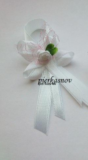 Svadobné pieko stredné - bielo - ružové s bielou ružičkou