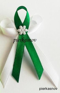 Svadobné pierko malé pre hostí bielo - zelené s bielym kvietkom